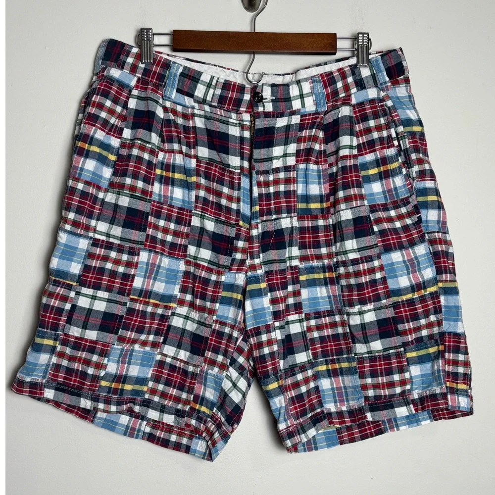 Jos. A. Bank Mens Patchwork Madras Plaid Shorts 36 Multi-Color Cotton Preppy